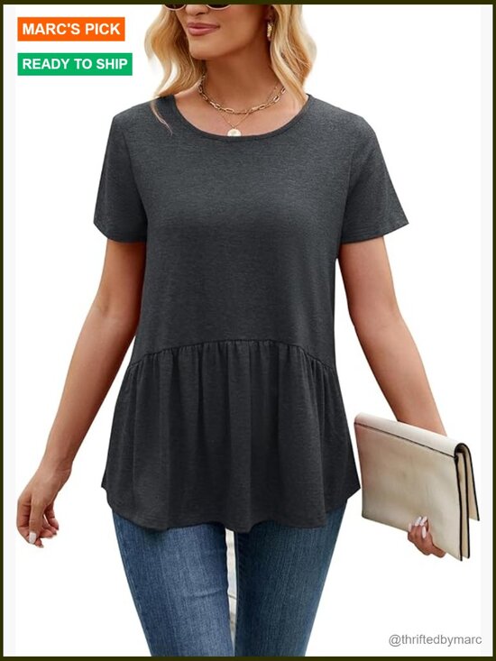 Tops - Short Sleeve Floral Print Tunic Blouse Loose Fit